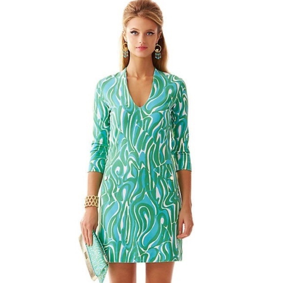 Lilly Pulitzer • Charlena Dress printed ponte shift green blue Finders Keepers - Picture 13 of 13